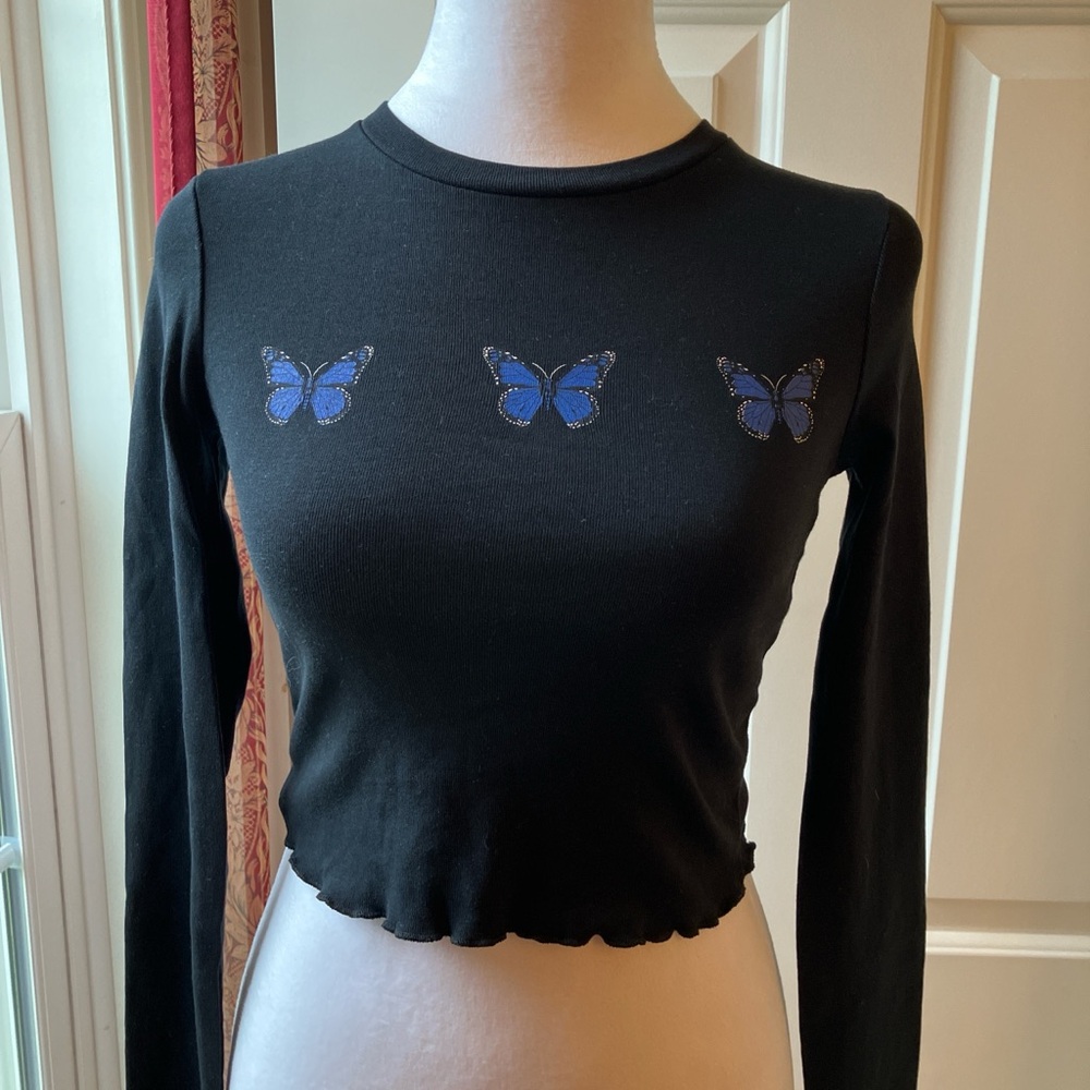 Tally Weijl Black Long Sleeve Cropped T-shirt